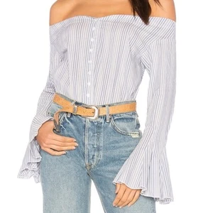 Free People March To The Beat Top Medium Off the Shoulder Striped Bell Sleeves - Picture 1 of 14