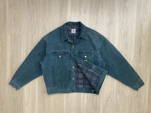 VTG Carhartt Trucker Jacket Men’s Large Green Blanket Lined J10 HTG JB0694 JB143 - Picture 1 of 15