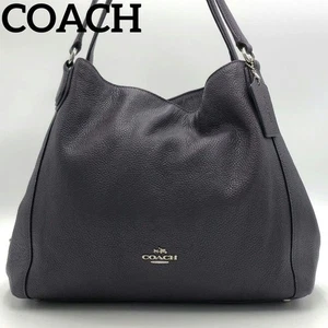 Coach Edie Tasche Handtasche schwarz lila Leder Damen gebraucht aus Japan - Bild 1 von 10