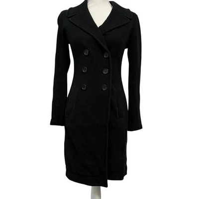 James Perse Coat Womens Small Black Double Breasted Long Cotton Knit WTC2792 - Image 1 of 4