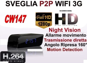 SVEGLIA SPIA TELECAMERA MICROCAMERA SPY CAM NIGHT VISION NASCOSTA 3G WIFI CW147 - Picture 1 of 1