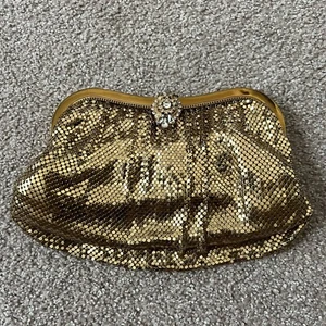 Vintage Whiting And Davis Co. Mesh Clutch Purse with Rhinestone Clasp Gold - Picture 1 of 7