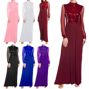 Women Gown Contemporary Dress Baggy Dancewear Tulle Long Sleeve Lyrical Mesh - Picture 1 of 84