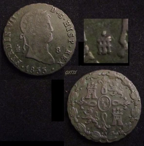 *GUTSE*186-FERNANDO VII, 8 MARAVEDIS 1833, VARIANTE, SEGOVIA, MBC+ - Imagen 1 de 1
