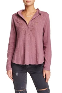 108 $ Free People Carter Dobby Button-Down-Top bestickt Spitze Bluse Größe L - Bild 1 von 6