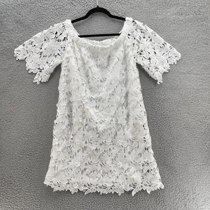 Boston Proper Lace Dress Women Small S White Mixed Media Floral Embellished - Picture 1 of 17