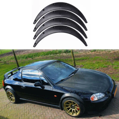 Arcos de rueda de carrocería de guardabarros flexibles negros de 3,5"/90 mm para Honda Civic Del Sol Foto 1 de 4