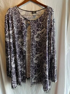 MSK Plus Size 5X Black and White Beaded with Sequins Cardigan Dressy One Button - Picture 1 of 5