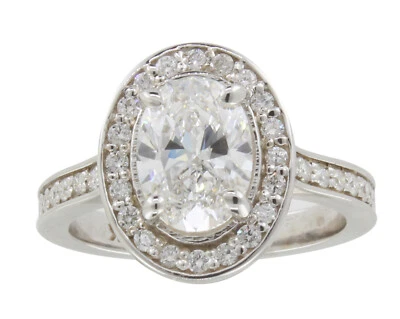 GIA Certified Diamond Engagement Ring 2.00 Carat 18k White Gold Oval Cut - Изображение 1 из 4