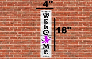 Letrero de bienvenida de bruja metal aluminio 4""x18"" placa puerta entrada vertical Halloween - Imagen 1 de 1