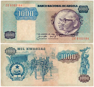 Angola 1000 Kwanzas P#121a* (1984) ZE Prefix Replacement Banknote VF - Picture 1 of 1