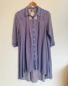 Camisa April Cornell Vestido Túnica Mujer Mediana Midi Algodón Plisado Nuevo con Etiquetas Cottage - Imagen 1 de 18