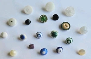 Vtg. Lot Of 18 Glass/Milk Glass & 1 China Buttons, White, Green, Blue & Purple  - Picture 1 of 9