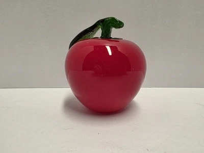 Arte en vidrio soplado a mano estilo Murano fruta - manzana roja deliciosa con hoja  Foto 1 de 4