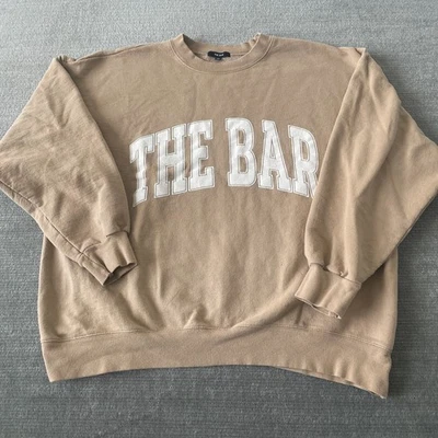 Moletom The Bar Feminino Extra Grande Bege Varsity Soletrar Suéter Oversized - Imagem 1 de 4