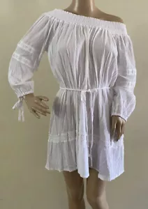 Faithfull The Brand White Dress Size 8 Off the Shoulder Lace Inserts - Picture 1 of 10