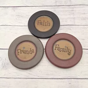 Set of 3 Faith, Family, Friends 6" Wooden Plate, FFF, Primitive Country Decor - Picture 1 of 5