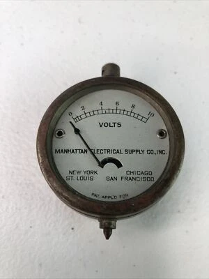 Voltímetro de bolsillo Early Manhattan Electric Supply Co. piezas faltantes 0-10 V Foto 1 de 4