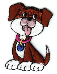 WELPE BRAUN & WEISS Bügelbild Patch Hunde Haustiere Tiere - Bild 1 von 1