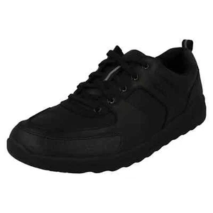 BOYS CLARKS DAZE LOOP BLACK LEATHER LACE UP SHOES - Picture 1 of 10