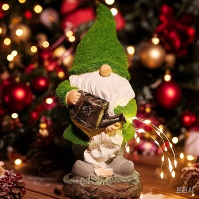 Dwarf Garden Gnome Statue Resin Garden Gnomes Decorations Yard with Solar Lights - Image 1 of 4