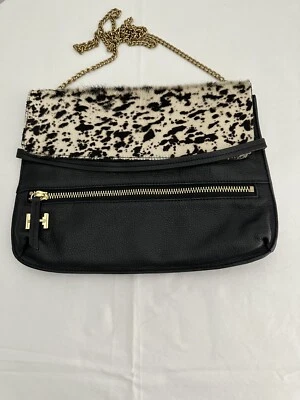 Bolso Bandolera Convertible Halston Heritage Pelo de Poni Cuero Negro Club Foto 1 de 4