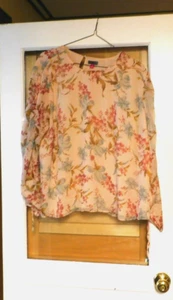 VINCE CAMUTO QVC CHIFFON BLOUSE DRESSY PEACH BEIGE GRAY BRICK BROWN FLORAL NEW - Picture 1 of 6