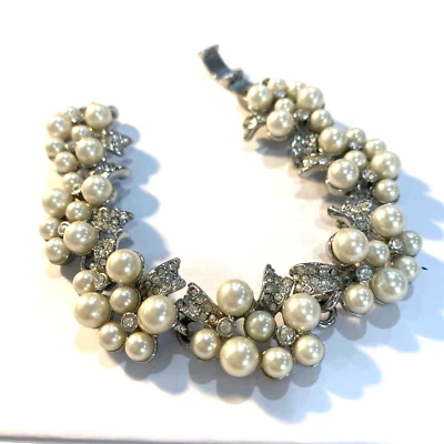 Pulsera Ann Taylor Tono Plateado Estrás Imitación Perla Cadena Ornada Romántica Foto 1 de 4