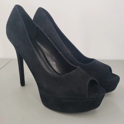 Guess CACEI Pump Black Suede Womens 9.5M Stiletto High Heels Platform Peep Toe - Image 1 of 4