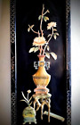 Large Vintage Carved Stone Lacquer Asian Wall Art Panel Vase And Flowers.