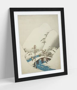 UTAGAWA HIROSHIGE, BRIDGE IN SNOWY LANDSCAPE -FRAMED ART POSTER PRINT 4 SIZES - Picture 1 of 10