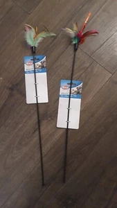 2 X Trixie Cat Teaser Playing Rod with Multi Coloured Feathers 50 cmToy - Picture 1 of 1