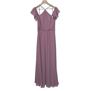 Bill Levkoff Womens Chiffon Halter Gown Size 6 Wisteria Dress Flutter Sleeve NWT - Picture 1 of 4