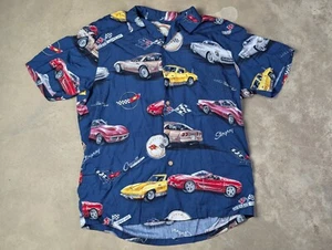 Vtg Chevrolet Corvette Stingray Paradise Found Black Hawaiian Camp Shirt Mens M - Picture 1 of 4