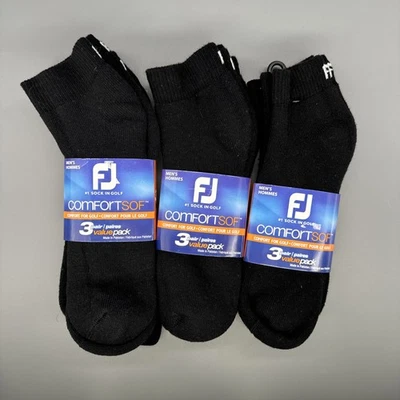 9 pares de calcetines de golf deportivos ComfortSof negros Total FootJoy para hombre talla 7-12 ¡NUEVOS CON ETIQUETAS! Foto 1 de 4