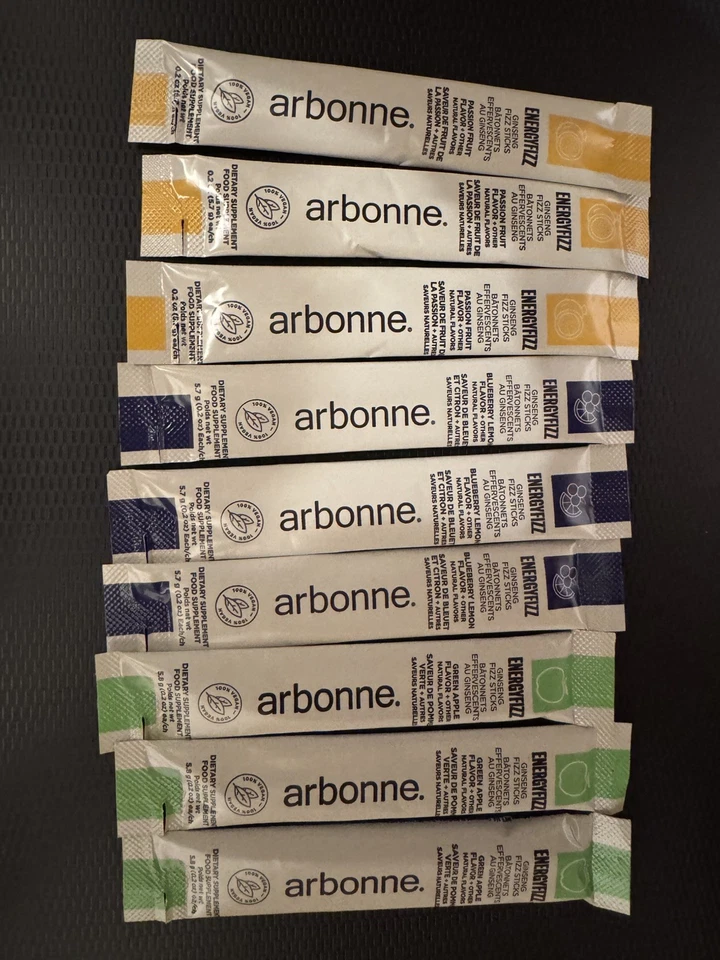 Arbonne Energy Fizz Variety Pack 9 Sticks Green Apple Passion Fruit Blueberry  - Image 1 of 2