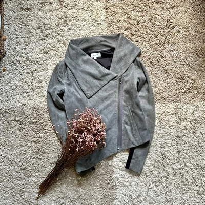 Helmut Lang серый ягненка кожи мотоциклиста Moto куртка ассиметричный женский размер XS-S - Изображение 1 из 4