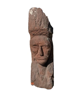 Antique Folk Art Carved Brick Native American 1919  GREAT FOLK ART - Image 1 of 4