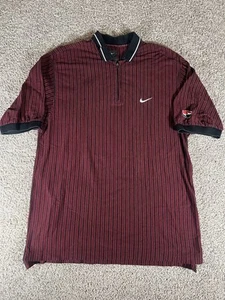 Vintage Nike Tiger Woods Polo Shirt Mens L Striped 1/4 Zip Yin Yang Golf Red - Picture 1 of 6