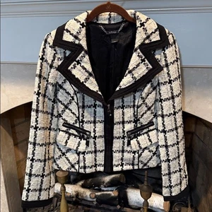 Elegante chaqueta de mezcla de lana blanca y negra White House Black Market talla 4 - Imagen 1 de 7