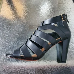 Audrey Brooke schwarze Damen-Gladiator-Sandale aus Leder mit Nieten 8 Knöchelriemen - Bild 1 von 15