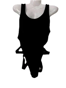 Body Bozzolo nero con spalline elastiche chiusura a scatto costine morbido rayon large - Foto 1 di 8
