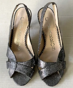 Caparros Silver Glitter High Heels 2.5" Peep Toe Slingback Women's Size 6B EUC - Picture 1 of 9