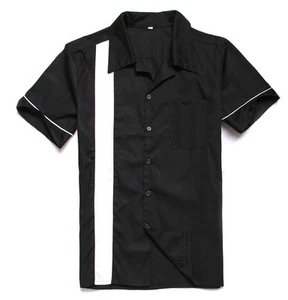Mens Rockabilly Hot Rod Bowling Black Shirts 50s Style Club wear Casual Shirts - Picture 1 of 5