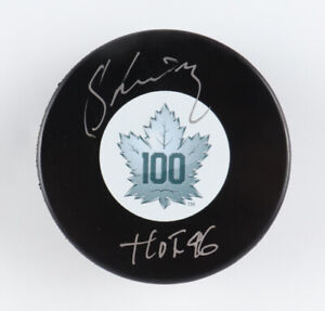 Borje Salming Signed Maple Leafs 100th Anniversary Logo Puck Inscribed "Hof 96"
