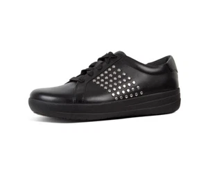 FITFLOP Women's NWOB 5 36 Black F-SPORTY II Metal Studded Leather Sneakers Shoes - Picture 1 of 12