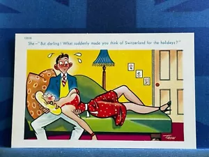 Freche Comic Postkarte 50er Jahre große Brüste WAS LIESS DICH SCHWEIZ FÜR URLAUB denken - Bild 1 von 2