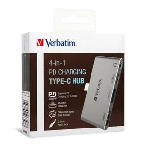 Verbatim Type C 4 in 1 Hub with Type C PD, HDMI, USB3.0 3.5MM Audio - 66347 - Picture 1 of 3