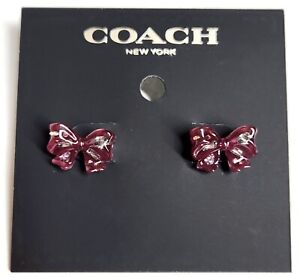 Coach Bow Crystal Stud Earrings Red Gold Multi-Color Hypoallergenic CQ489 NWT