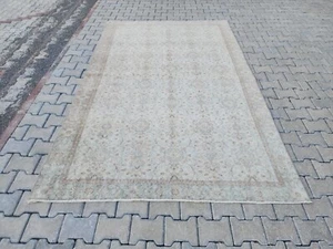 Neutraler Teppich 6x9, Türkischer Teppich Beige und Grün, Handgeknüpfter Wollteppich, Orientteppich - Bild 1 von 10